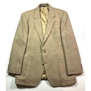 mens tan Vintage Tweed blazer jacket sport suit coat haggar wool slim 44R